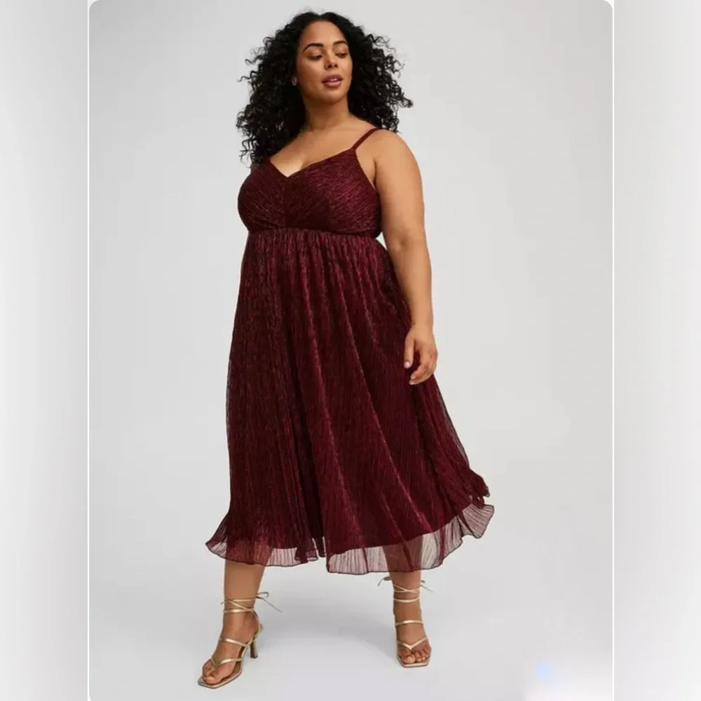 Torrid Tea Length Sleeveless Dress w/ Pockets Wine Burgundy Size 1 - NWT - Picture 2 of 5